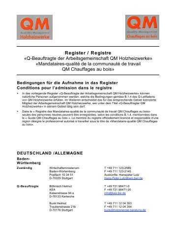 Register / Registre - QM Holzheizwerke