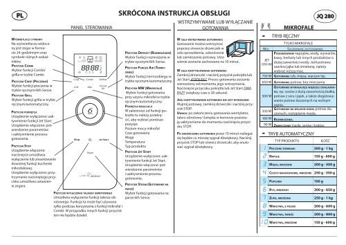 KitchenAid JQ 280 IX - Microwave - JQ 280 IX - Microwave PL (858728099790) Scheda programmi