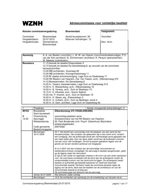 Adviescommissies voor ruimtelijke kwaliteit - Gemeente Bloemendaal
