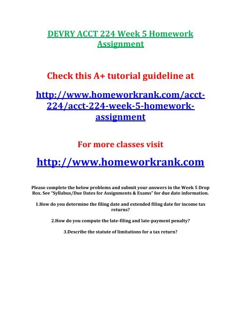 DEVRY ACCT 224 Week 5 Homework Assignment