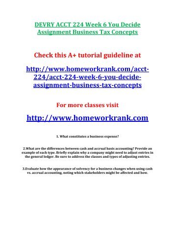 DEVRY ACCT 224 Week 6 You Decide Assignment Business Tax Concepts