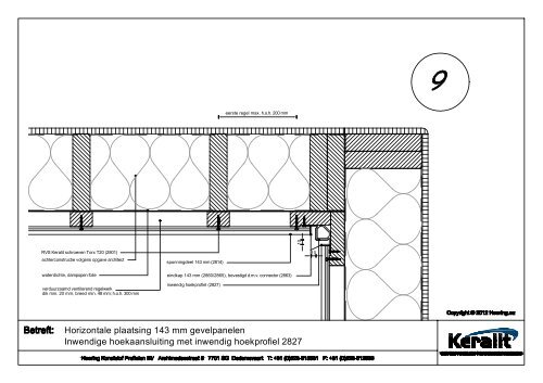 Horizontale plaatsing 143 mm gevelpanelen Inwendige - Keralit