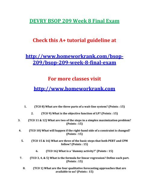 DEVRY BSOP 209 Week 8 Final Exam