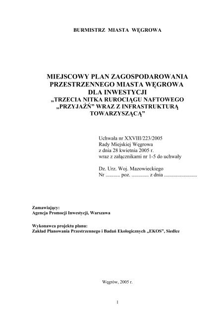 Miejscowy Plan Zagospodarowania Przestrzennego Miasta Węgrów