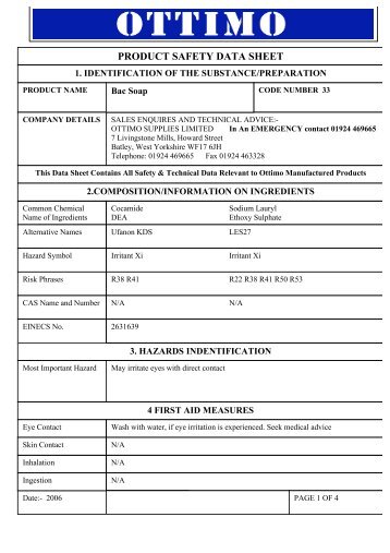 product safety data sheet - Wilkes Group