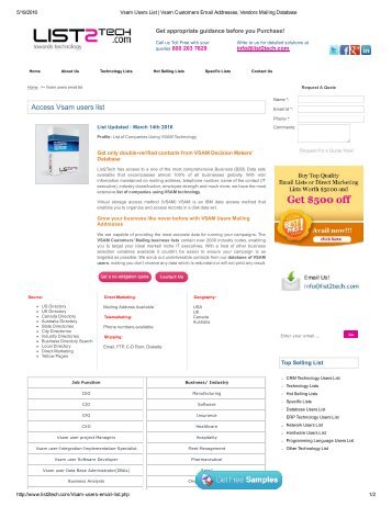 Vsam Users List _ Vsam Customers Email Addresses, Vendors Mailing Database