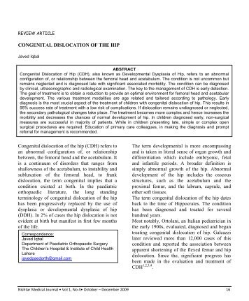 CONGENITAL DISLOCATION OF THE HIP - Nishtar Medical Journal