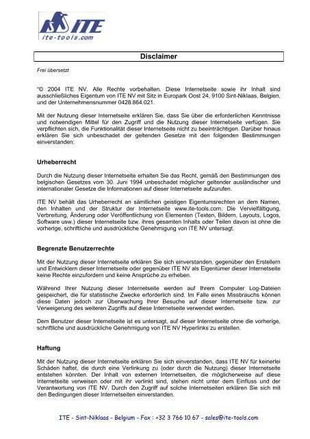 Disclaimer Deutsch - ITE-Tools.com
