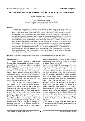 Microbiological profile of street vended foods in Cochin