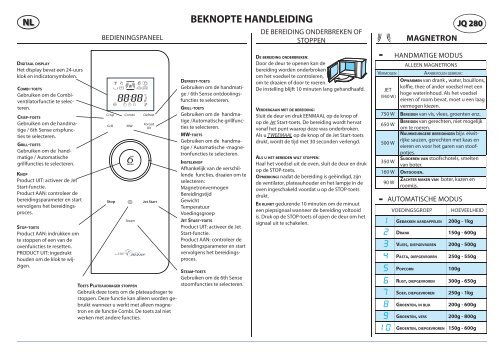 KitchenAid JQ 280 SL - Microwave - JQ 280 SL - Microwave NL (858728015890) Scheda programmi