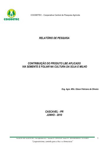 SOJA-MILHO-COODETEC 2010 TRABALHO LBE SOJA E MILHO 2010