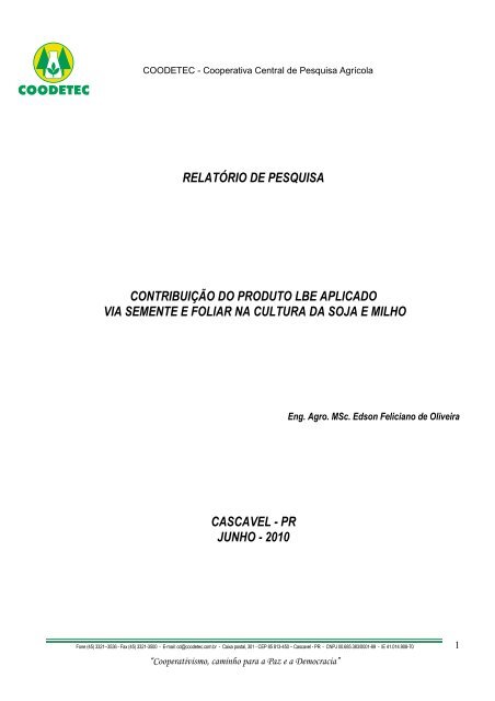SOJA-MILHO-COODETEC 2010 TRABALHO LBE SOJA E MILHO 2010