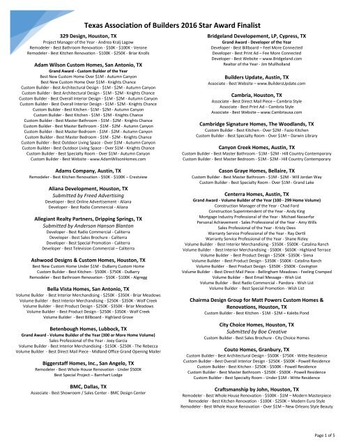 Texas Association Of Builders 2016 Star Award Finalist