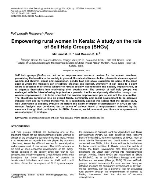 Empowering rural women in Kerala: A study on the role of Self Help ...