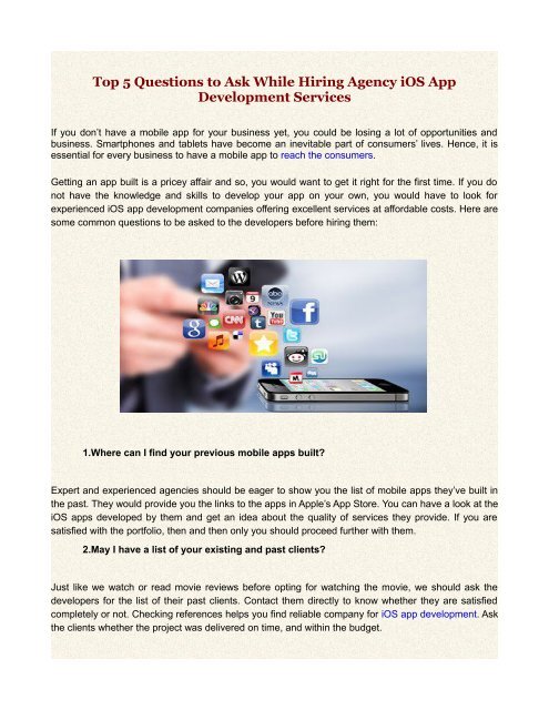Top 5 Questions to Ask While Hiring Agency iOS App Development Services