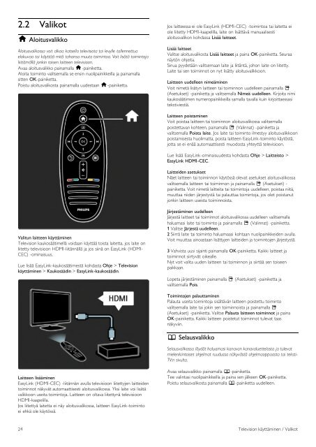 Philips T&eacute;l&eacute;viseur LED - Mode d&rsquo;emploi - FIN