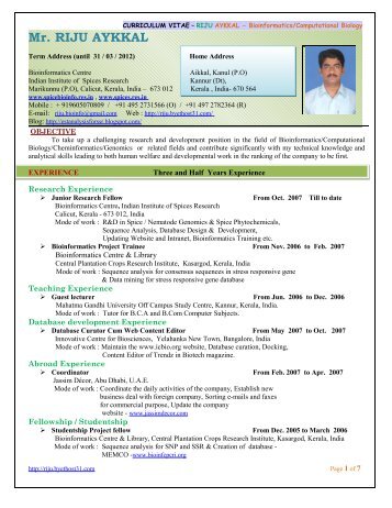 CURRICULUM VITAE - Riju Aikkal's Home page