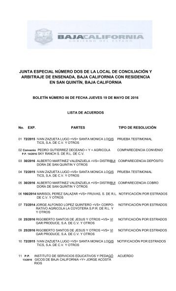 BOLETIN 86 SAN QUINTIN 19 DE MAYO DEL 2016