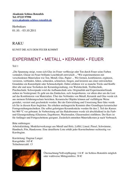 EXPERIMENT METALL KERAMIK FEUER - Dagmar Langer Keramik