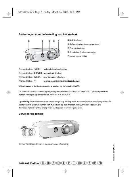 KitchenAid A 255R/M - Refrigerator - A 255R/M - Refrigerator NL (853985938000) Scheda programmi