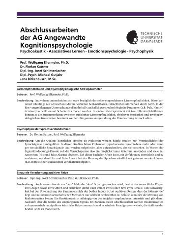 Abschlussarbeiten der AG Angewandte Kognitionspsychologie