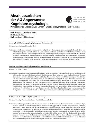 Abschlussarbeiten der AG Angewandte Kognitionspsychologie