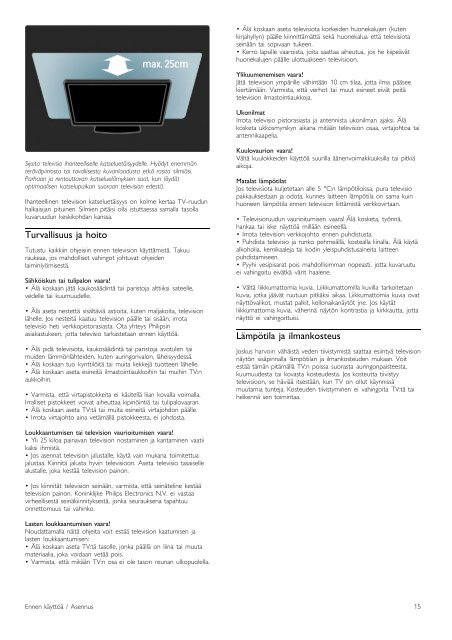 Philips T&eacute;l&eacute;viseur LED - Mode d&rsquo;emploi - FIN