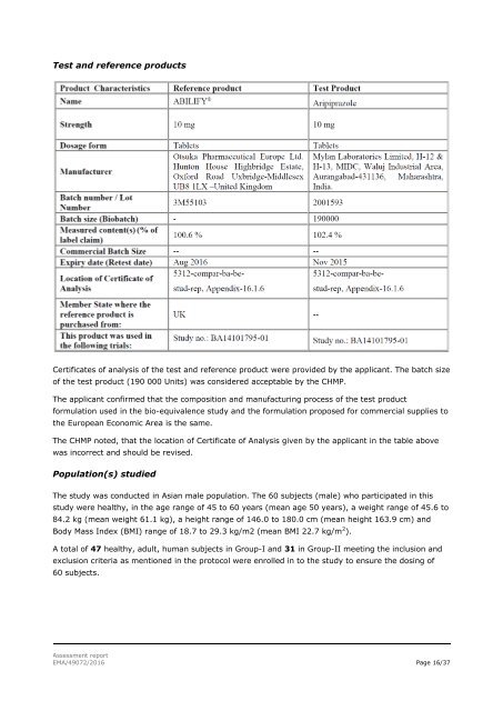 Assessment report