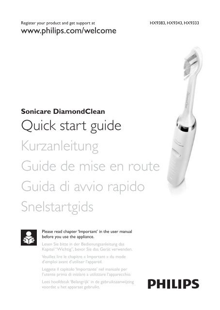 Philips Sonicare DiamondClean Brosse &amp;agrave; dents  &amp;eacute;lectrique - Guide de mise en route - FRA