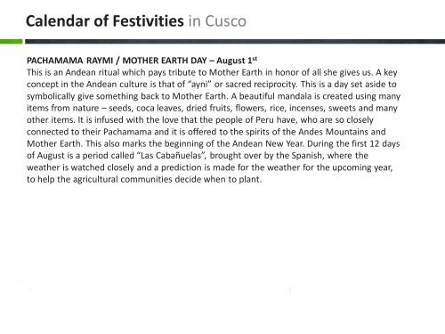 Calendar Of Festivities Of Cusco