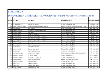 BIBLIOTECA INVENTARIO GENERALE MONOGRAFIE - ORDINE ...