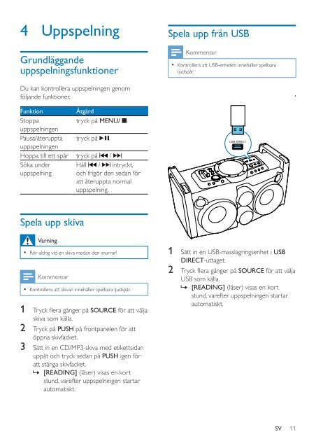 Philips Minicha&icirc;ne hi-fi - Mode d&rsquo;emploi - SWE