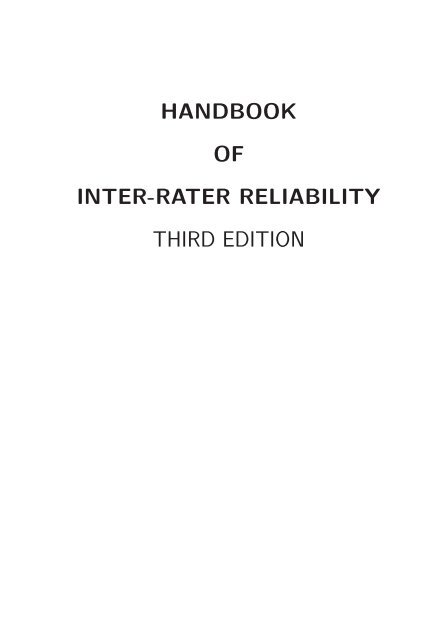 Preface to the Third Edition - Handbook of inter-rater reliability, 3rd ...