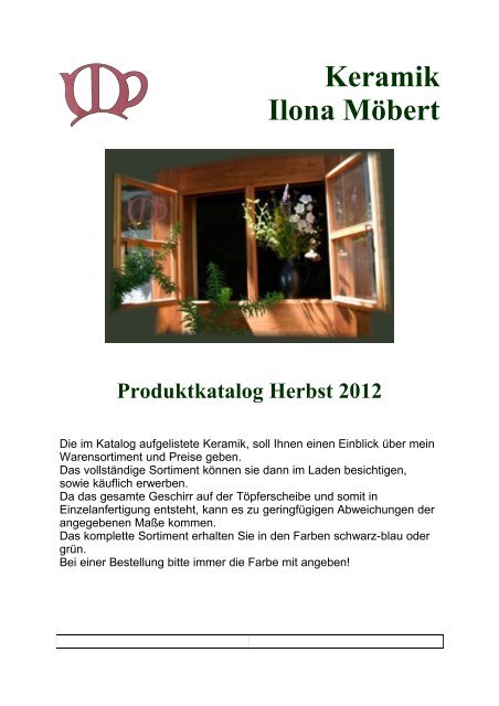 Keramik Ilona Möbert Produktkatalog Herbst 2012