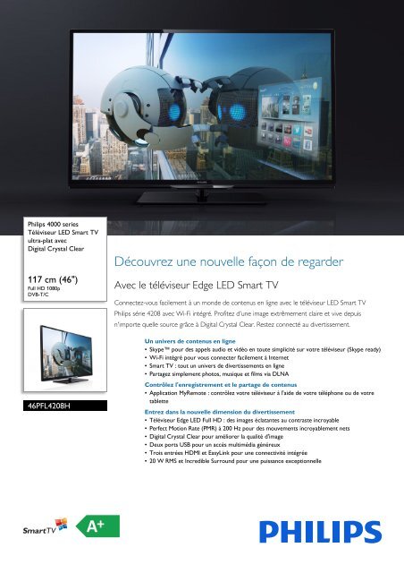 Philips 4000 series T&eacute;l&eacute;viseur Edge LED Smart TV - Fiche Produit - FRA