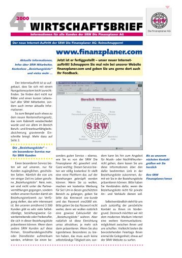 Wirtschaftsbrief 4. Quartal 2000 - SRW die Finanzplaner AG