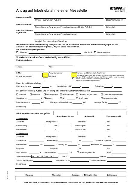 Antrag Auf Inbetriebnahme Einer Messstelle - ELEKTRO ...