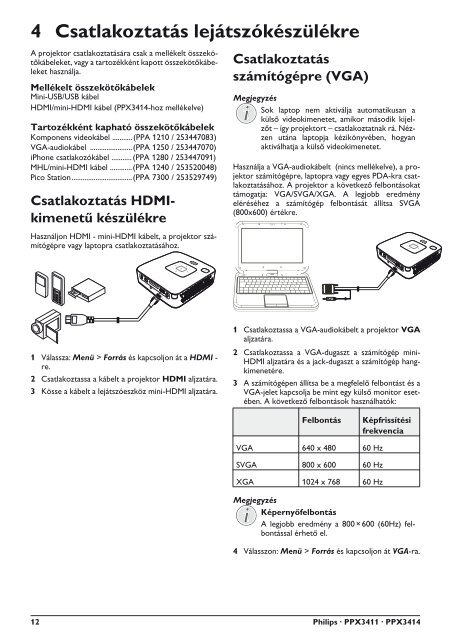 Philips PicoPix Projecteur de poche - Mode d&rsquo;emploi - HUN