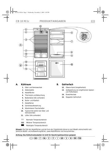 KitchenAid A 300 A/E04 - Fridge/freezer combination - A 300 A/E04 - Fridge/freezer combination DE (853976312010) Scheda programmi