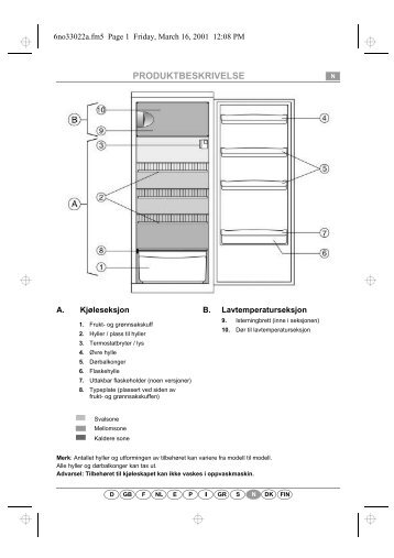 KitchenAid A 215R/M - Refrigerator - A 215R/M - Refrigerator NO (853985238000) Scheda programmi