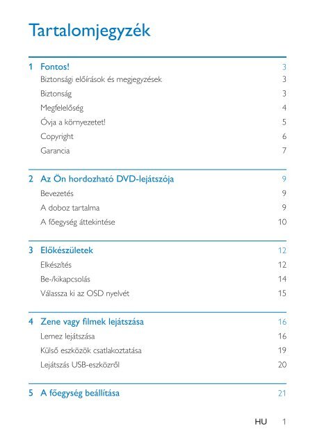 Philips Lecteur DVD portable - Mode d&rsquo;emploi - HUN