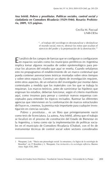 Ana Infeld. Pobres y prostitutas. Políticas sociales, control social y ...