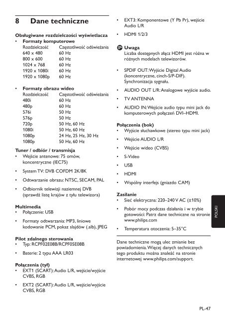 Philips TV LCD - Mode d&rsquo;emploi - POL