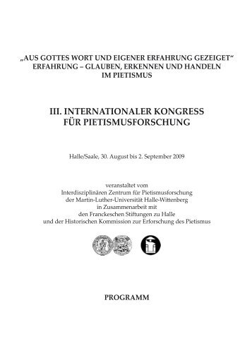 III. INTERNATIONALER KONGRESS FÜR PIETISMUSFORSCHUNG