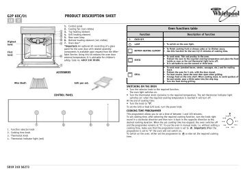 KitchenAid G2P 60C/01 SS - Oven - G2P 60C/01 SS - Oven EN (854186815020) Scheda programmi