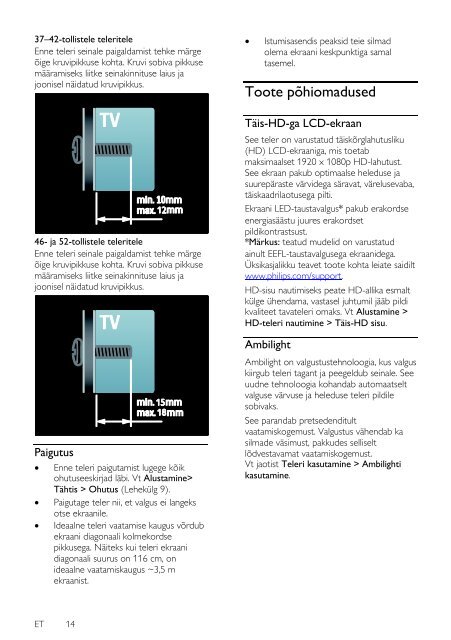 Philips T&eacute;l&eacute;viseur LED - Mode d&rsquo;emploi - EST