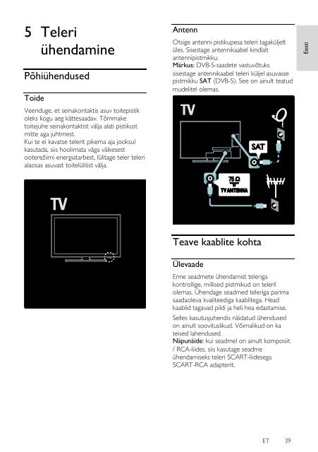 Philips T&eacute;l&eacute;viseur LED - Mode d&rsquo;emploi - EST