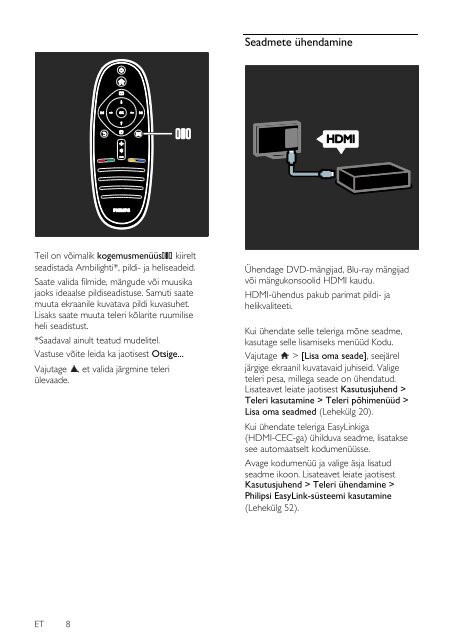 Philips T&eacute;l&eacute;viseur LED - Mode d&rsquo;emploi - EST