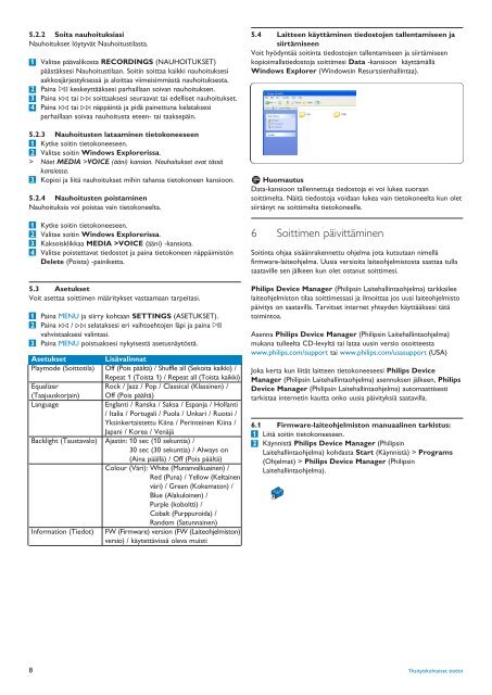 Philips Baladeur audio &agrave; m&eacute;moire flash - Mode d&rsquo;emploi - FIN