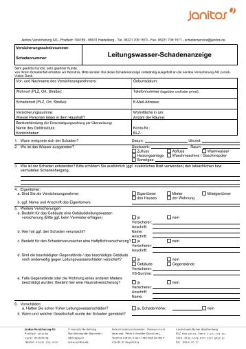 Leitungswasser-Schadenanzeige - Janitos Versicherung AG
